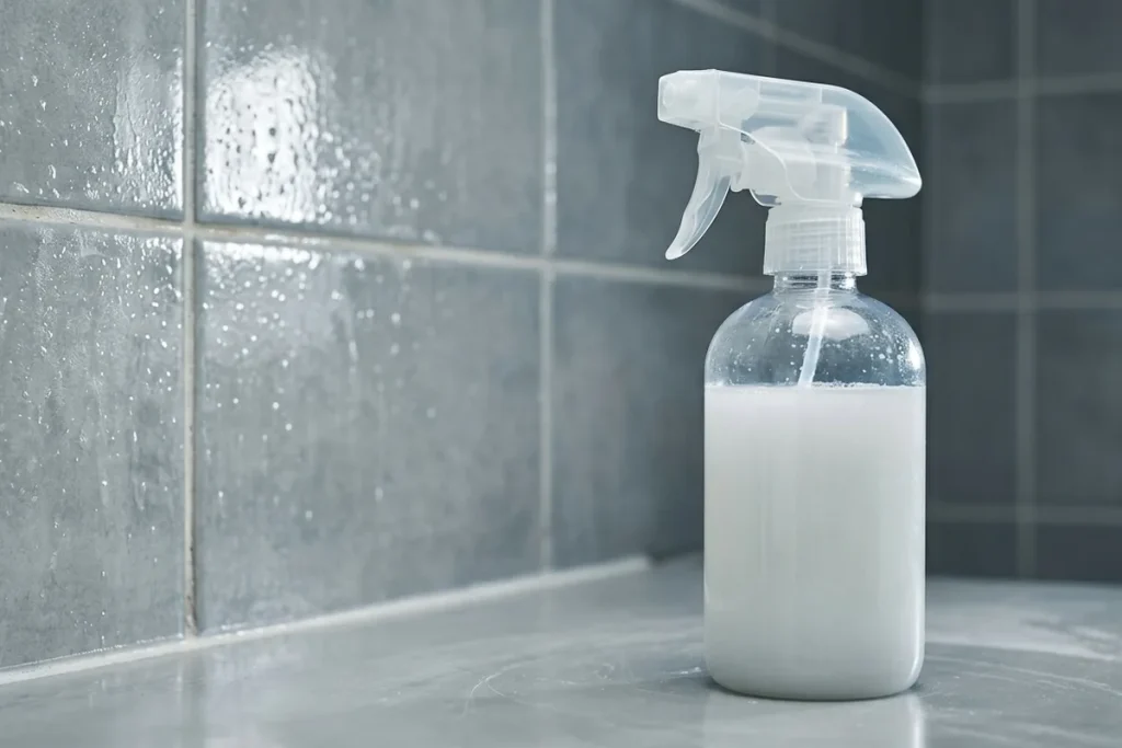 Spryskaj płytki sodą oczyszczoną z wodą. Ten prosty trik sprawi, że Twoja łazienka lśni jak nowa